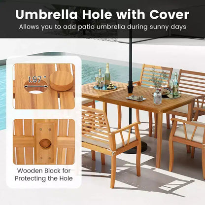 Costway 7PCSPatioDiningSet AcaciaWoodTableandChairsSetwith 1.97 Umbrella Hole