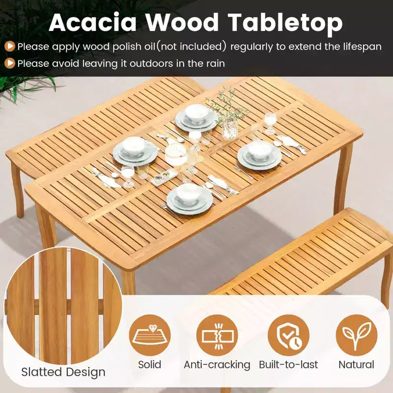 Costway 7PCSPatioDiningSet AcaciaWoodTableandChairsSetwith 1.97 Umbrella Hole