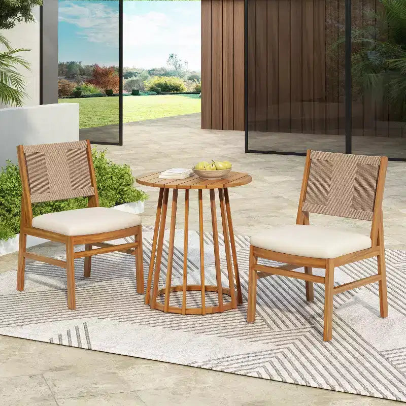 Christopher Knight Home Elara Set da Pranzo Rustico da Giardino 3 Pezzi in Legno con Sedie in Vimini Intrecciato