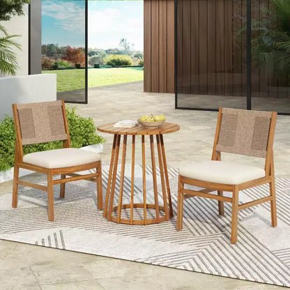 Christopher Knight Home Elara Set da Pranzo Rustico da Giardino 3 Pezzi in Legno con Sedie in Vimini Intrecciato