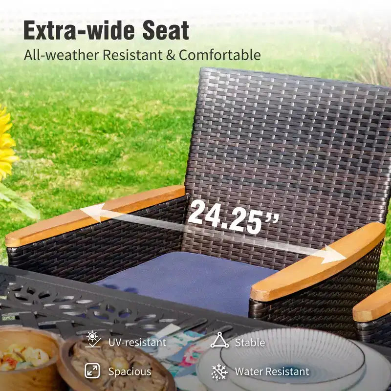 Captiva Designs Set da pranzo da 5 pezzi per esterni con tavolo quadrato a buca per il fuoco in acciaio e sedie con braccioli in metallo