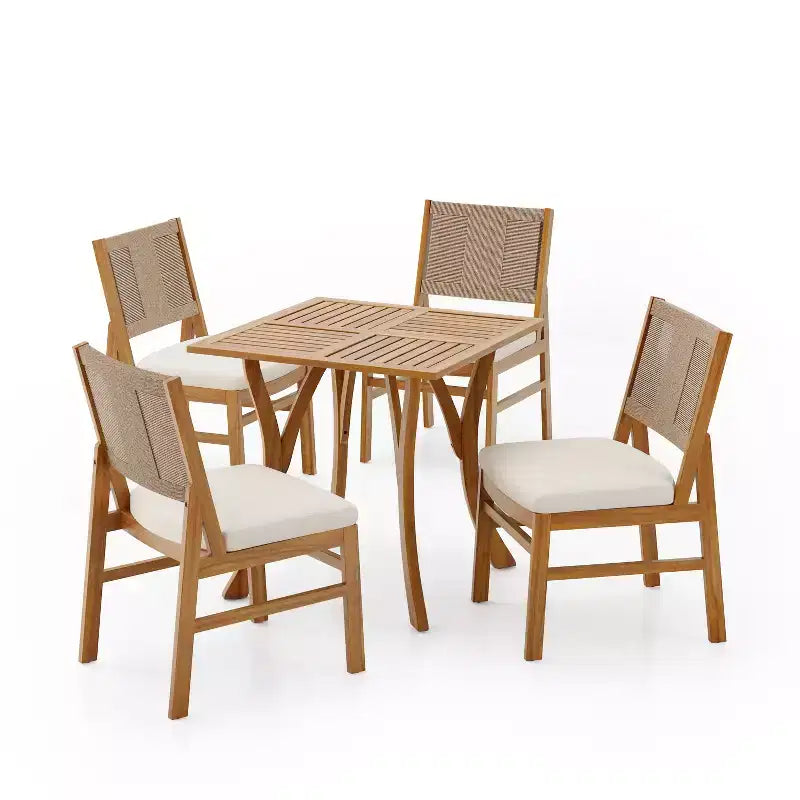 Christopher Knight Home Isidora 5 Piece Patio Rustic Acacia Wood Dining Set with Wicker Woven Chair