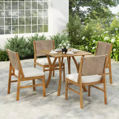 Christopher Knight Home Isidora 5 Piece Patio Rustic Acacia Wood Dining Set with Wicker Woven Chair