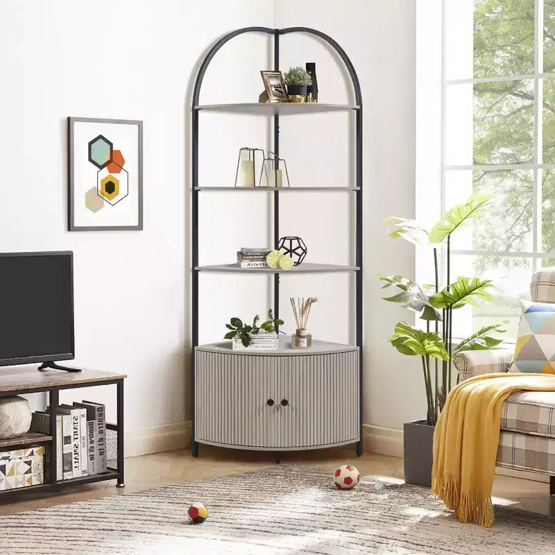Rosary Blenn Corner Storage Shelf Stand with Cabinet