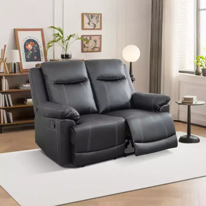 MAYEERTY Reclining Loveseat, 2-Seat Breathable Semi-PU Leather Recliner with Adjustable Backrests for Living Room, Black