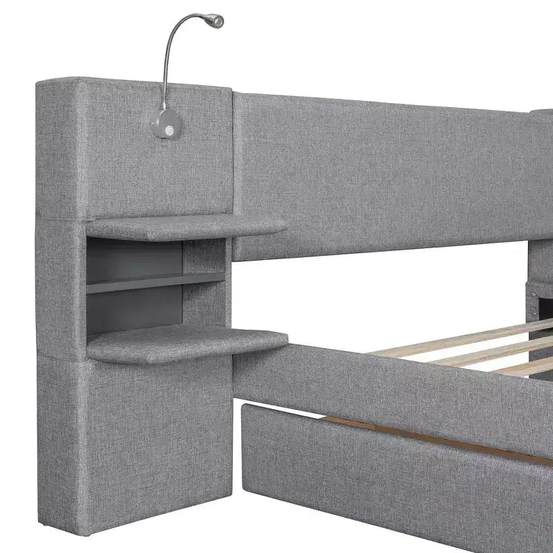 Whisen Upholstered Queen Platform Bed with Storage Drawers, Shelves, Trundle & Reading Lights