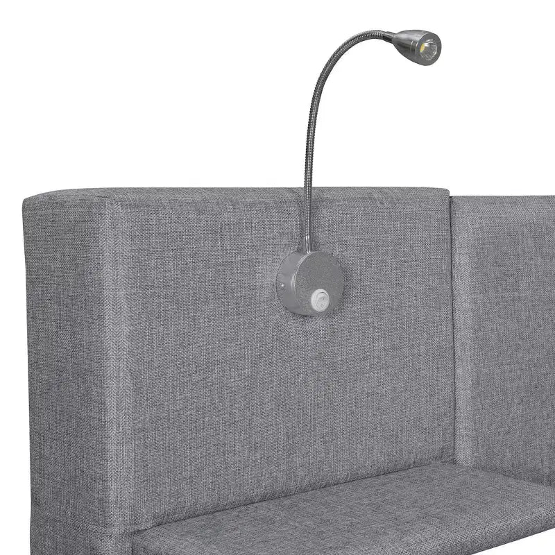 Whisen Upholstered Queen Platform Bed with Storage Drawers, Shelves, Trundle & Reading Lights