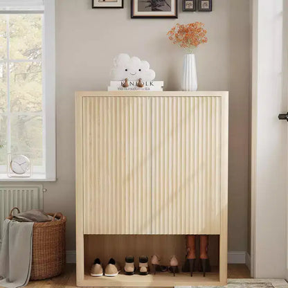 GustoWave 44.5 Fluted Shoe Storage Cabinet for Entryway, Modern 5-Tier Shoe Organizer with Adjustable Shelves and Open Shelf - Natural Oak