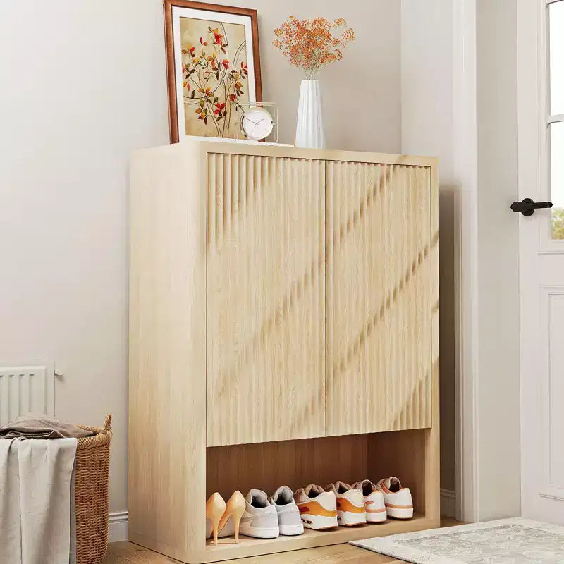 GustoWave 44.5 Fluted Shoe Storage Cabinet for Entryway, Modern 5-Tier Shoe Organizer with Adjustable Shelves and Open Shelf - Natural Oak