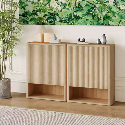 GustoWave 44.5 Fluted Shoe Storage Cabinet for Entryway, Modern 5-Tier Shoe Organizer with Adjustable Shelves and Open Shelf - Natural Oak