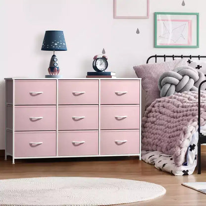 Sorbus 9 Drawers Dresser- Storage Unit with Steel Frame, Wood Top, Fabric Bins - for Bedroom, Closet, Office and more