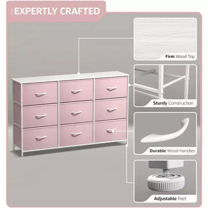 Sorbus 9 Drawers Dresser- Storage Unit with Steel Frame, Wood Top, Fabric Bins - for Bedroom, Closet, Office and more