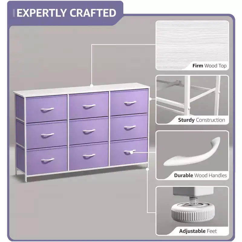 Sorbus 9 Drawers Dresser- Storage Unit with Steel Frame, Wood Top, Fabric Bins - for Bedroom, Closet, Office and more