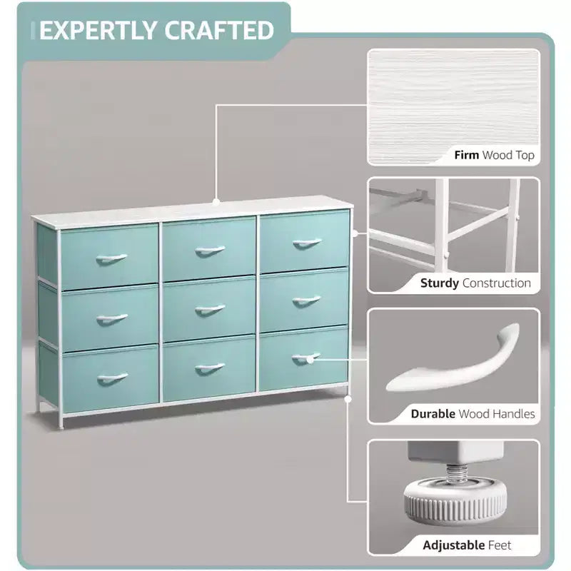 Sorbus 9 Drawers Dresser- Storage Unit with Steel Frame, Wood Top, Fabric Bins - for Bedroom, Closet, Office and more