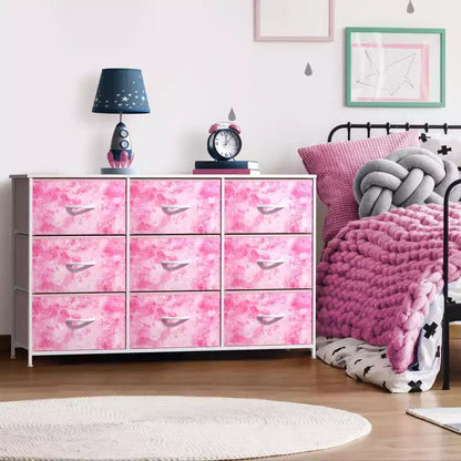 Sorbus 9 Drawers Dresser- Storage Unit with Steel Frame, Wood Top, Fabric Bins - for Bedroom, Closet, Office and more