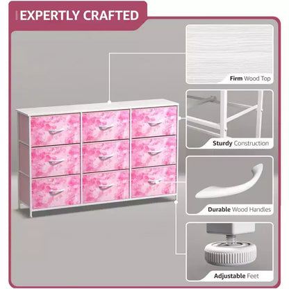 Sorbus 9 Drawers Dresser- Storage Unit with Steel Frame, Wood Top, Fabric Bins - for Bedroom, Closet, Office and more