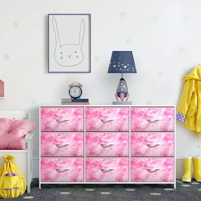 Sorbus 9 Drawers Dresser- Storage Unit with Steel Frame, Wood Top, Fabric Bins - for Bedroom, Closet, Office and more