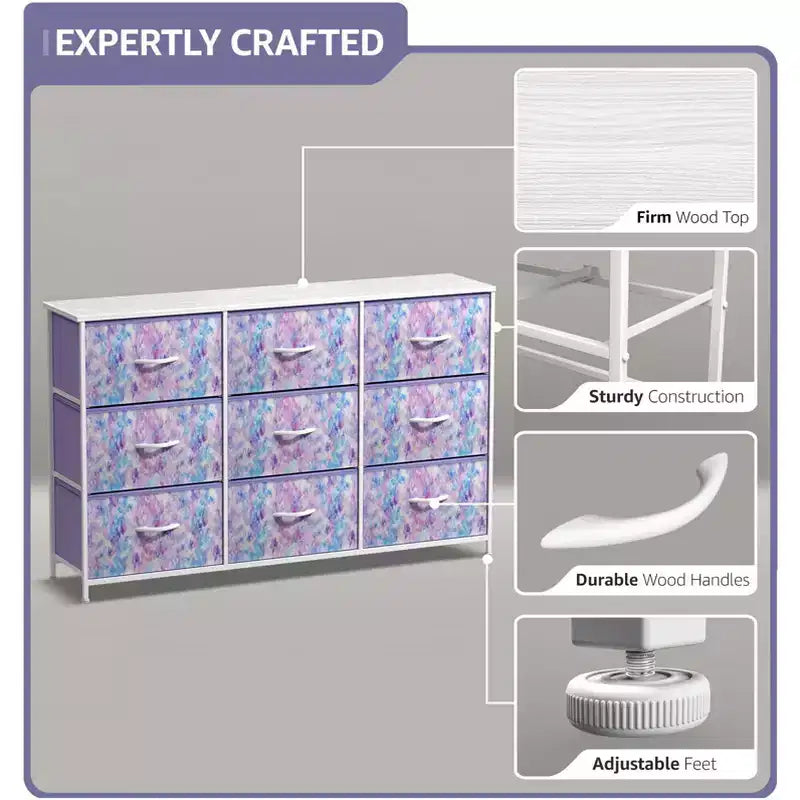 Sorbus 9 Drawers Dresser- Storage Unit with Steel Frame, Wood Top, Fabric Bins - for Bedroom, Closet, Office and more