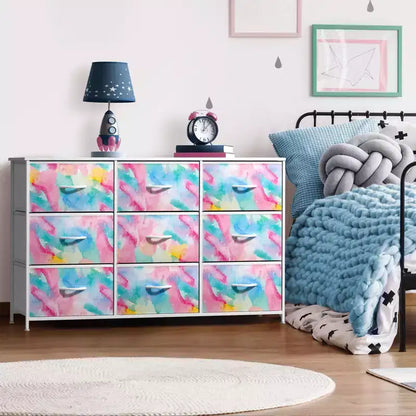 Sorbus 9 Drawers Dresser- Storage Unit with Steel Frame, Wood Top, Fabric Bins - for Bedroom, Closet, Office and more
