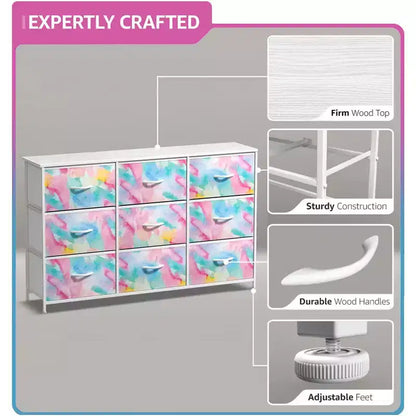 Sorbus 9 Drawers Dresser- Storage Unit with Steel Frame, Wood Top, Fabric Bins - for Bedroom, Closet, Office and more