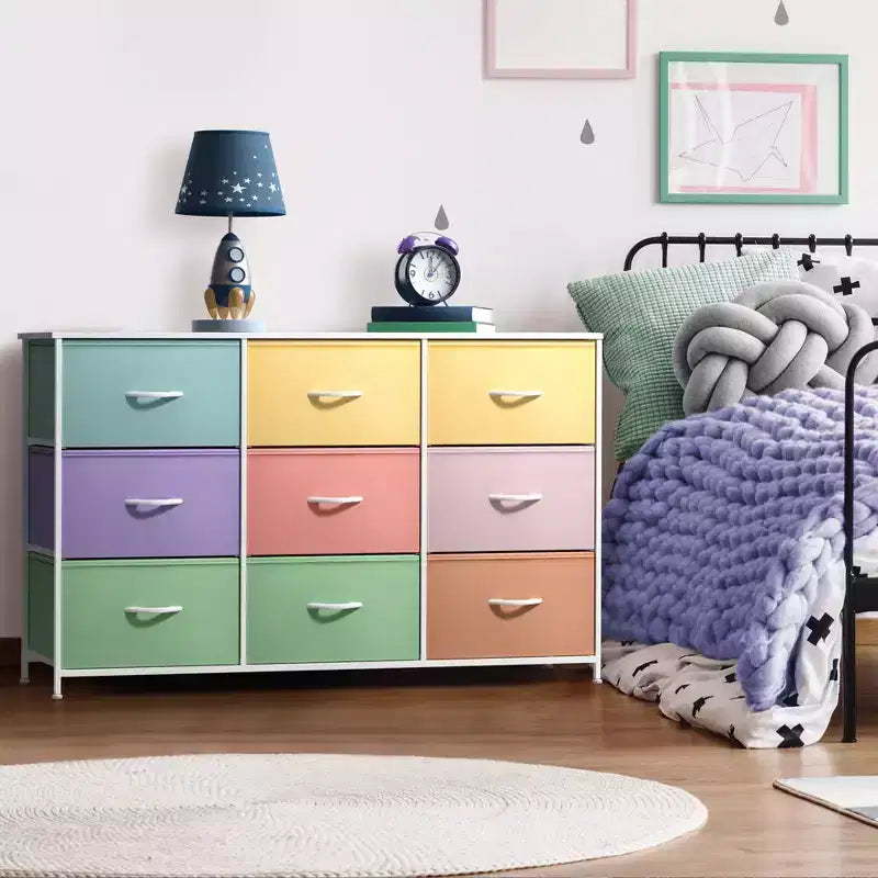 Sorbus 9 Drawers Dresser- Storage Unit with Steel Frame, Wood Top, Fabric Bins - for Bedroom, Closet, Office and more