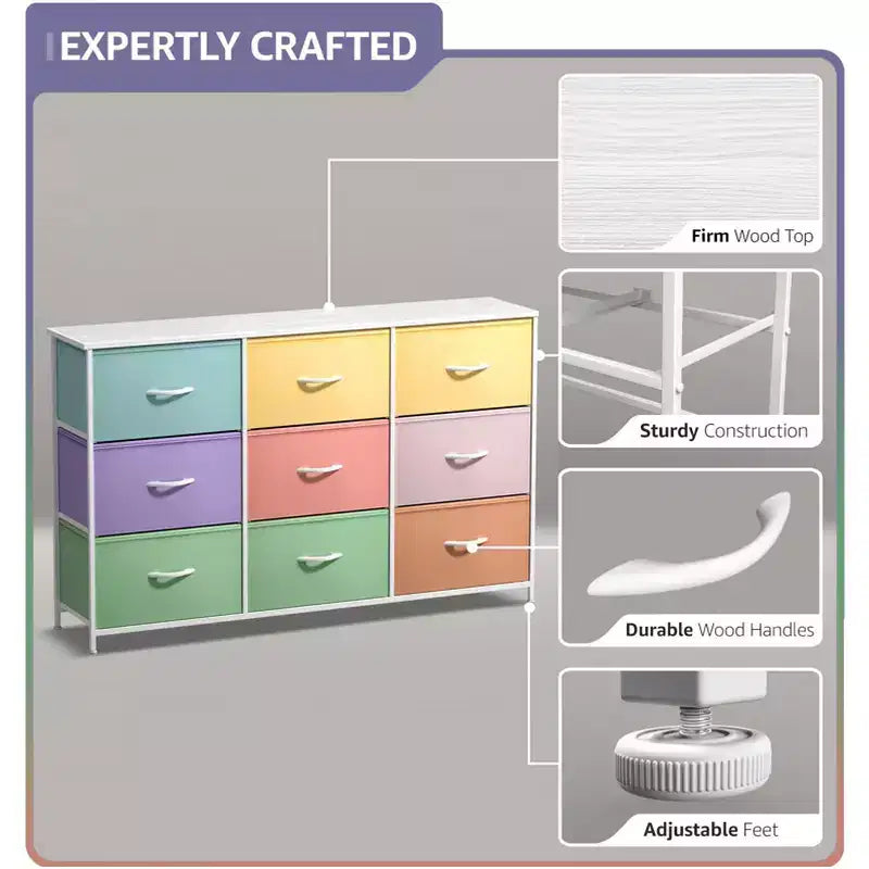 Sorbus 9 Drawers Dresser- Storage Unit with Steel Frame, Wood Top, Fabric Bins - for Bedroom, Closet, Office and more