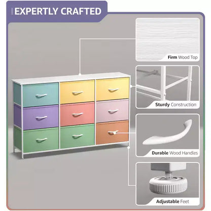 Sorbus 9 Drawers Dresser- Storage Unit with Steel Frame, Wood Top, Fabric Bins - for Bedroom, Closet, Office and more