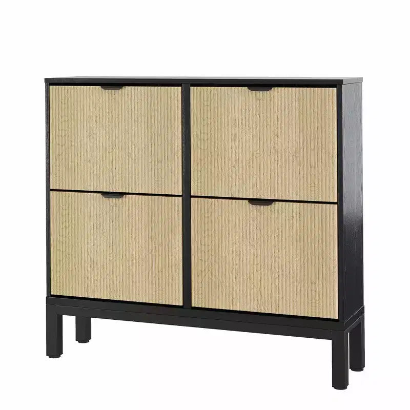 4 Flip Drawers Modern Fluted Shoe Cabinet Narrow Shoe Storage Cabinet,