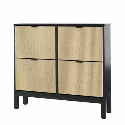 4 Flip Drawers Modern Fluted Shoe Cabinet Narrow Shoe Storage Cabinet,