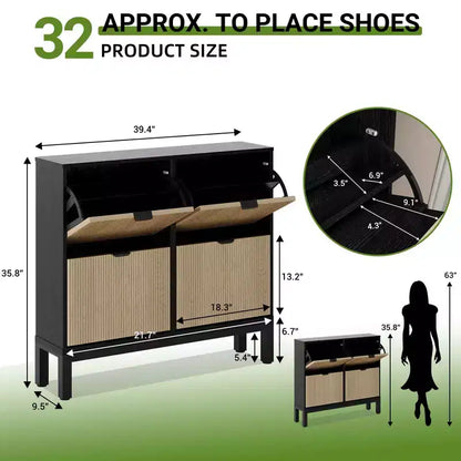 Scarpiere con 4 Ante a Ribalta, Mobile scarpiera moderno con ante scanalate, Scarpiera stretta,