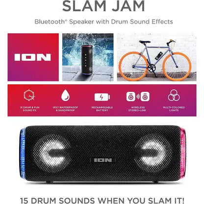 Ricondizionato: Altoparlante Bluetooth ION Slam Jam resistente alle intemperie con effetti sonori di batteria, nero - Ricondizionato dal produttore
