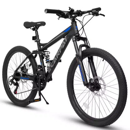 Whisen 27.5 Inch Full Suspension Mountain Bike, Front and Rear Dual Shock Absorbers, Mechanical Disc Brakes, 21-Speed