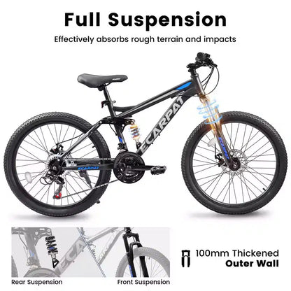 Whisen 27.5 Inch Full Suspension Mountain Bike, Front and Rear Dual Shock Absorbers, Mechanical Disc Brakes, 21-Speed