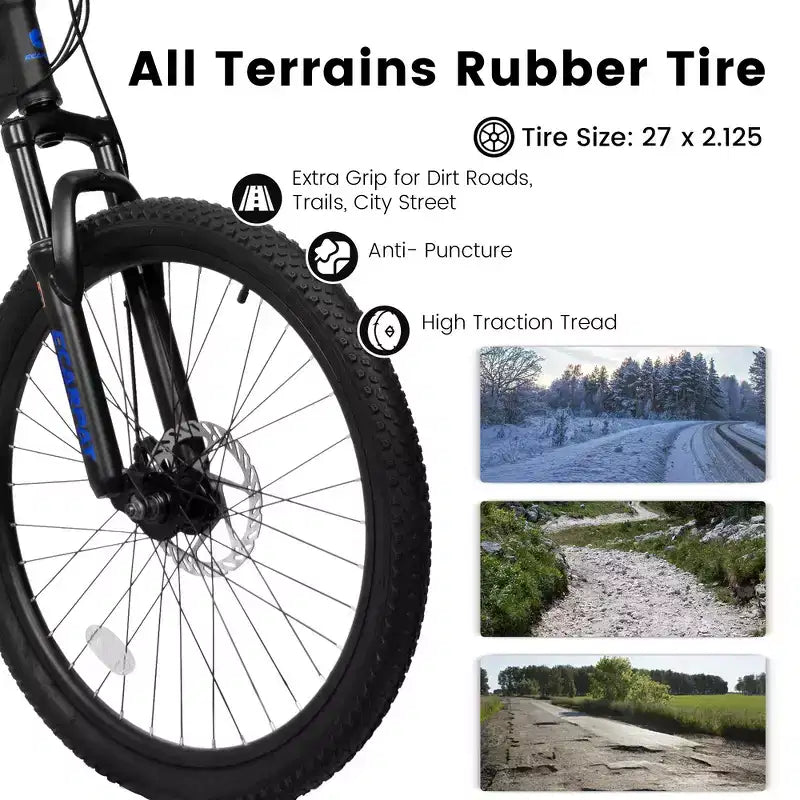 Whisen 27.5 Inch Full Suspension Mountain Bike, Front and Rear Dual Shock Absorbers, Mechanical Disc Brakes, 21-Speed