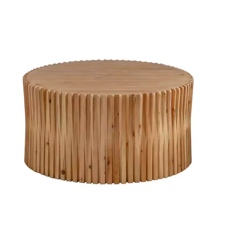 Tavolino rotondo in legno, tavolino d'appoggio in stile tronco d'albero con design a trama verticale, tavolino d'accento cilindrico per la casa