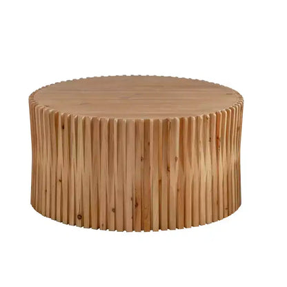 Tavolino rotondo in legno, tavolino d'appoggio in stile tronco d'albero con design a trama verticale, tavolino d'accento cilindrico per la casa