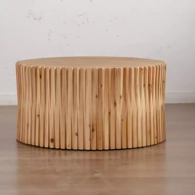 Tavolino rotondo in legno, tavolino d'appoggio in stile tronco d'albero con design a trama verticale, tavolino d'accento cilindrico per la casa