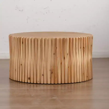 Tavolino rotondo in legno, tavolino d'appoggio in stile tronco d'albero con design a trama verticale, tavolino d'accento cilindrico per la casa