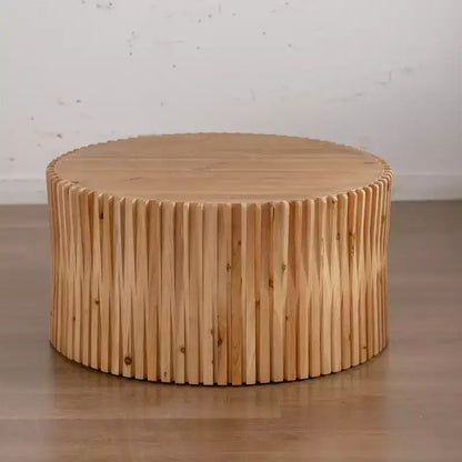 Tavolino rotondo in legno, tavolino d'appoggio in stile tronco d'albero con design a trama verticale, tavolino d'accento cilindrico per la casa