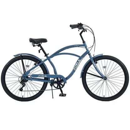 Bici Whisen 26 da esterno per adulti con telaio in acciaio ribassato, cambio a 7 velocità, freni V-brake anteriori e posteriori