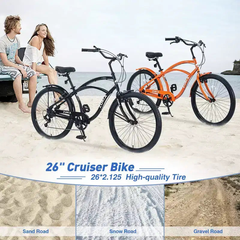 Bici Whisen 26 da esterno per adulti con telaio in acciaio ribassato, cambio a 7 velocità, freni V-brake anteriori e posteriori