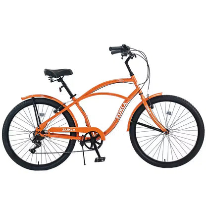 Bici Whisen 26 da esterno per adulti con telaio in acciaio ribassato, cambio a 7 velocità, freni V-brake anteriori e posteriori