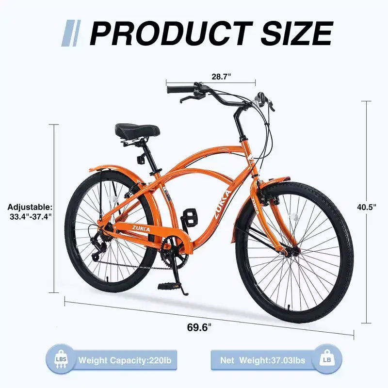 Bici Whisen 26 da esterno per adulti con telaio in acciaio ribassato, cambio a 7 velocità, freni V-brake anteriori e posteriori