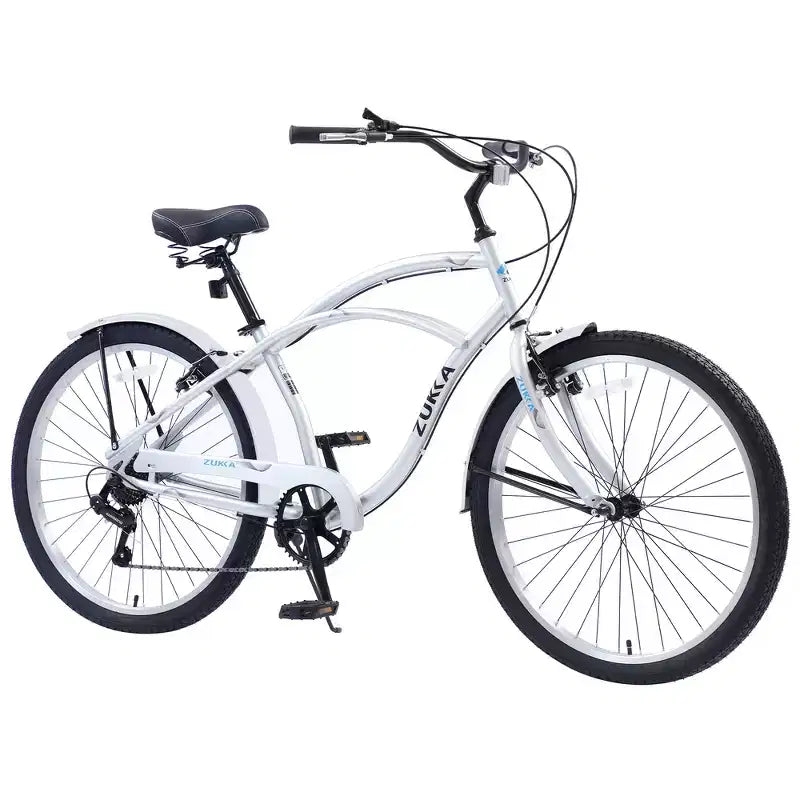 Bici Whisen 26 da esterno per adulti con telaio in acciaio ribassato, cambio a 7 velocità, freni V-brake anteriori e posteriori