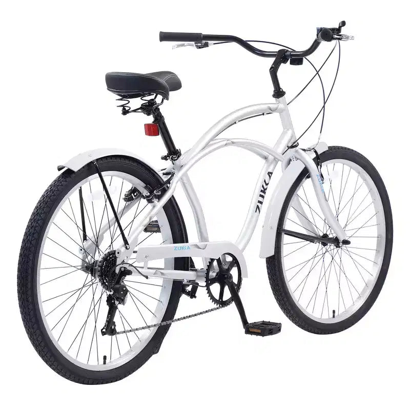 Bici Whisen 26 da esterno per adulti con telaio in acciaio ribassato, cambio a 7 velocità, freni V-brake anteriori e posteriori