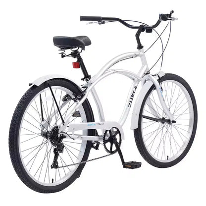 Bici Whisen 26 da esterno per adulti con telaio in acciaio ribassato, cambio a 7 velocità, freni V-brake anteriori e posteriori