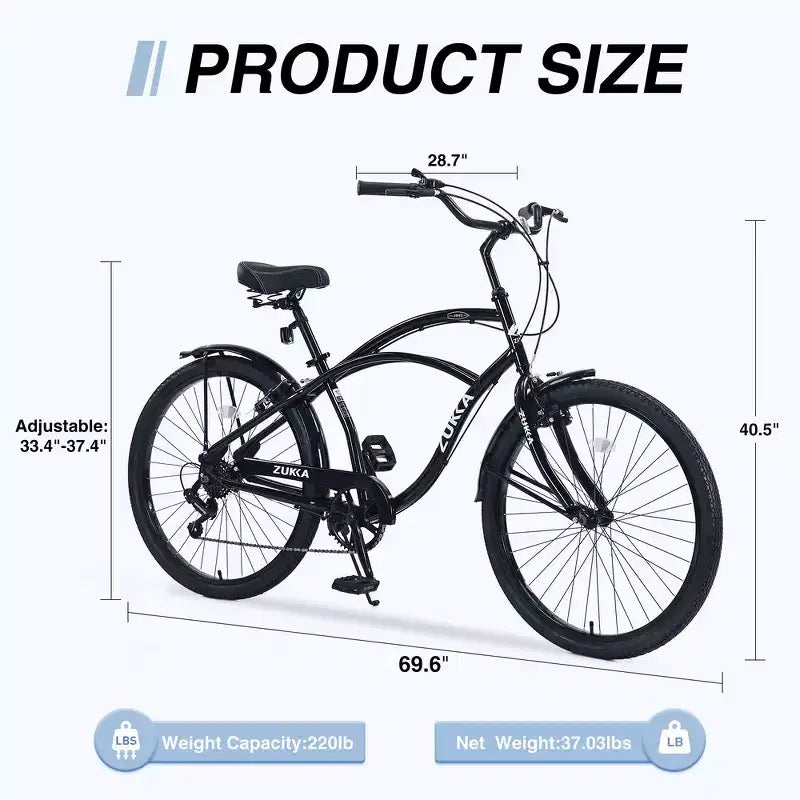 Bici Whisen 26 da esterno per adulti con telaio in acciaio ribassato, cambio a 7 velocità, freni V-brake anteriori e posteriori