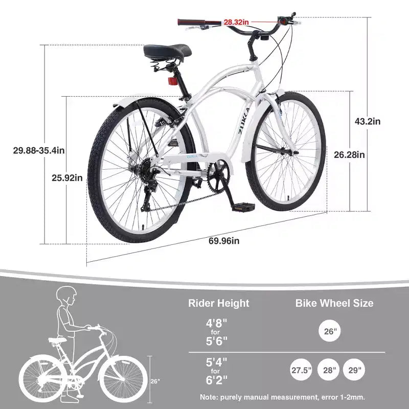 Bici Whisen 26 da esterno per adulti con telaio in acciaio ribassato, cambio a 7 velocità, freni V-brake anteriori e posteriori