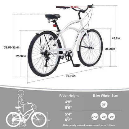 Bici Whisen 26 da esterno per adulti con telaio in acciaio ribassato, cambio a 7 velocità, freni V-brake anteriori e posteriori