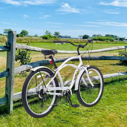 Bici Whisen 26 da esterno per adulti con telaio in acciaio ribassato, cambio a 7 velocità, freni V-brake anteriori e posteriori